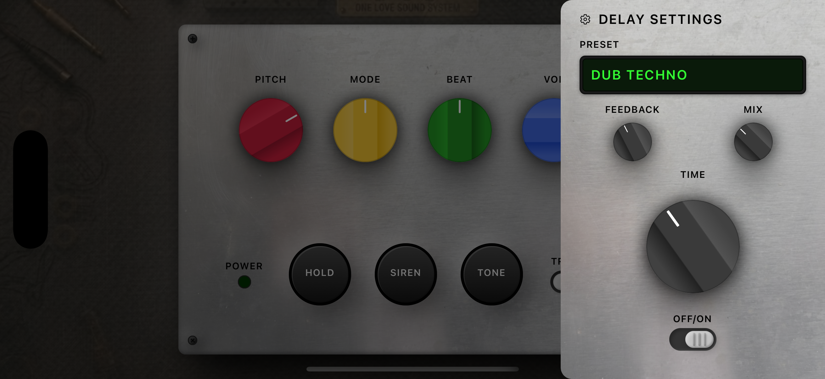 Delay settings screen of Dub Siren